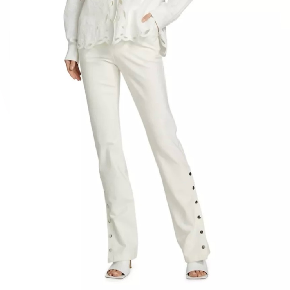Derek lamb Cosby 10 white Tesse snap leg flaired pants size 0 winter white